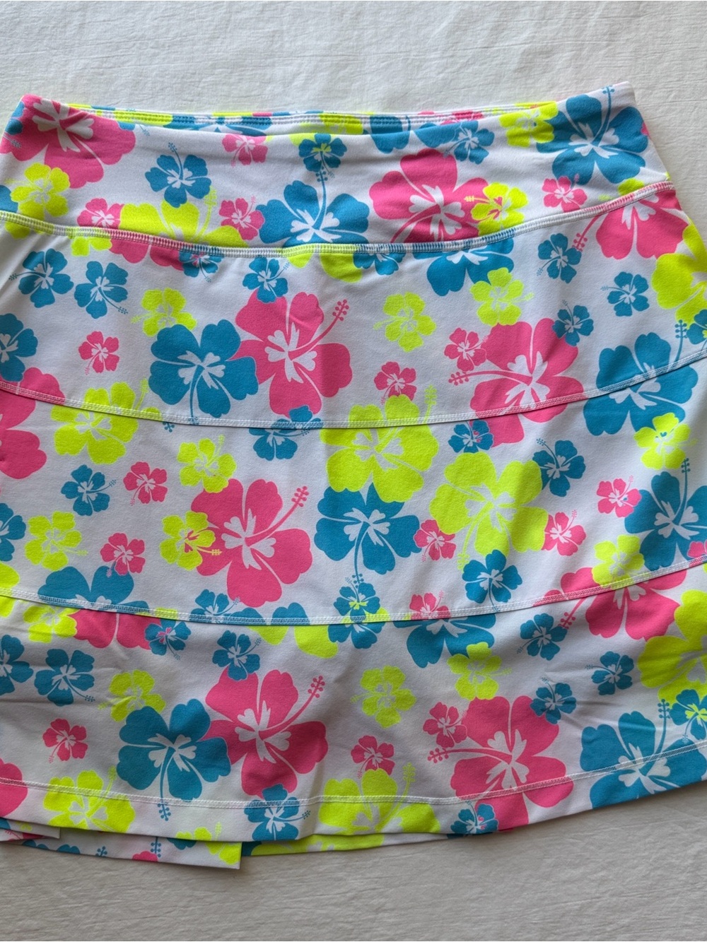 A-Line Floral golf Skort in White with Pink, Blue & Neon Yellow Flowers